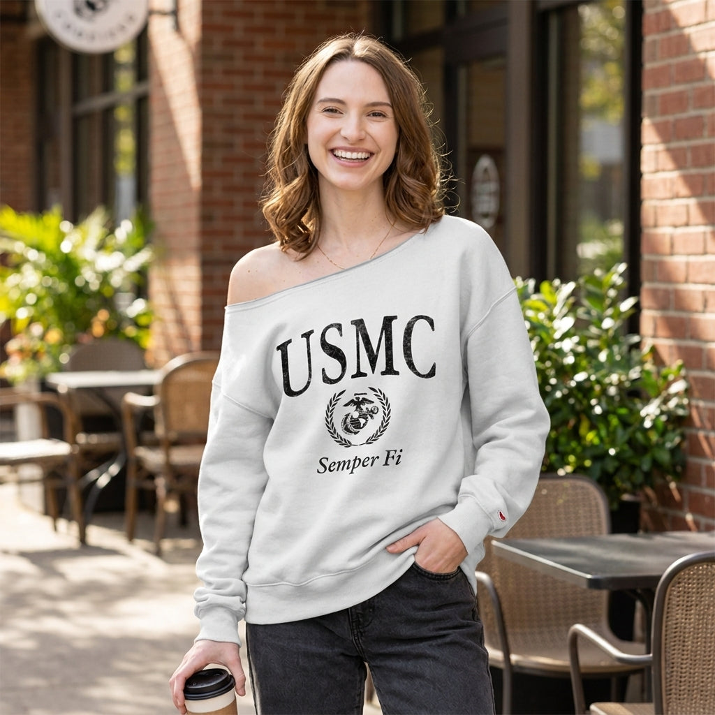 USMC Ladies Tiffany Off the Shoulder Sweatshirt (White)