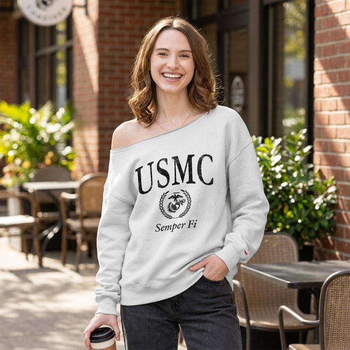USMC Ladies Tiffany Off the Shoulder Sweatshirt (White)