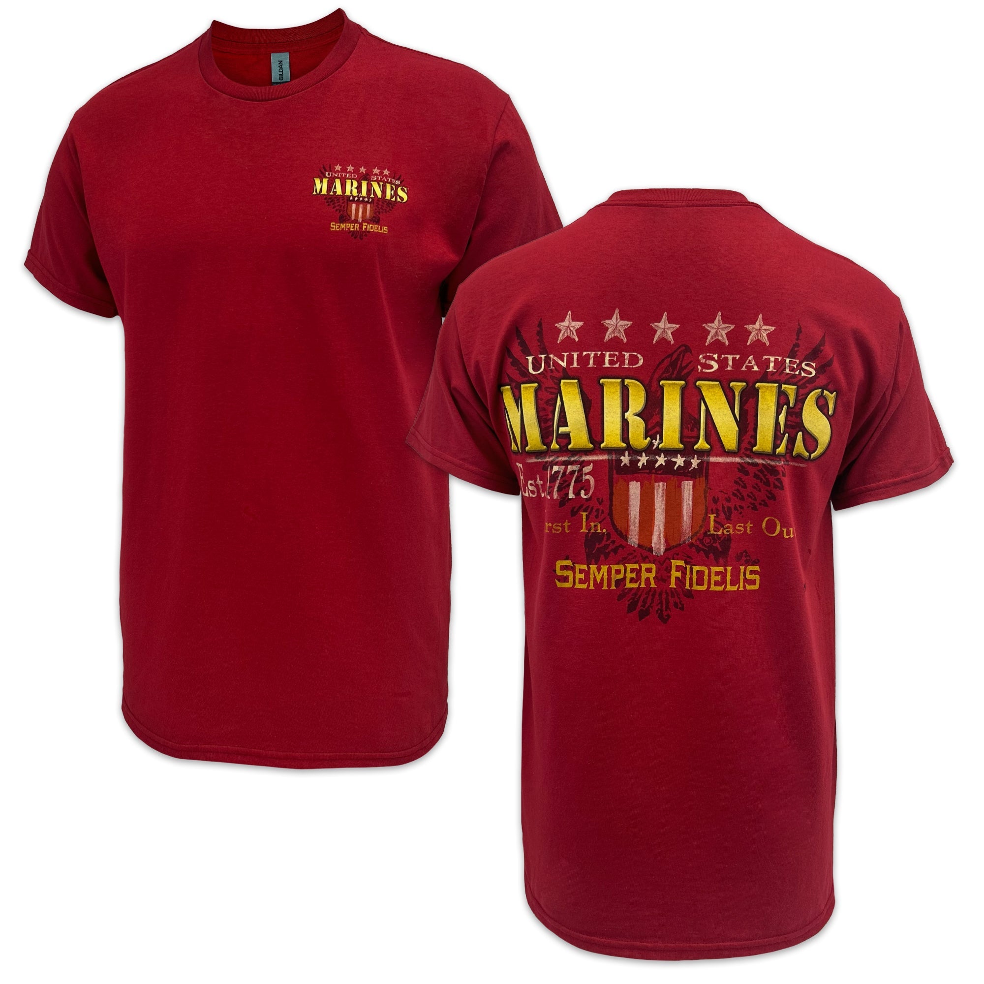 United States Marines Shield Grunge T-Shirt (Red)