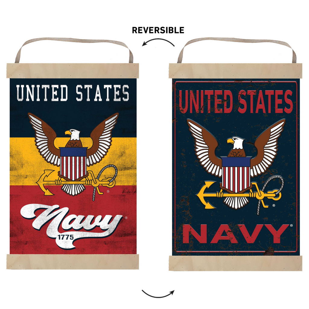 Navy Reversible Banner Sign Retro Multi Color