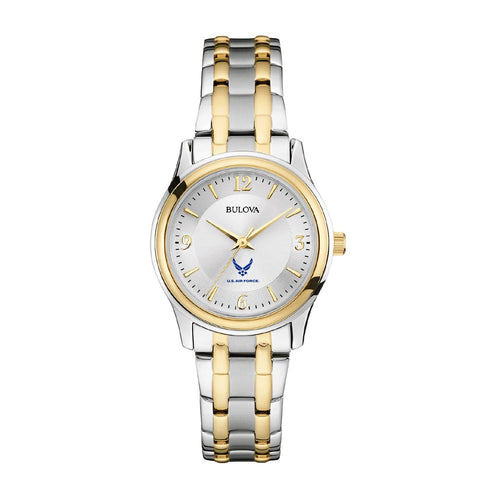 Air Force Wings Ladies Bulova Stainless Steel Bracelet Watch (Silver/Gold)