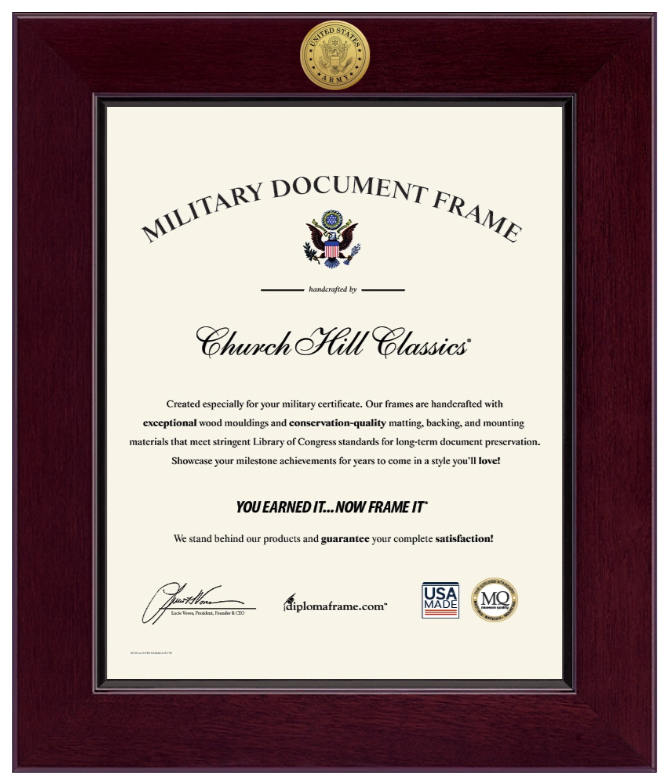 United States Army Century Gold Engraved Certificate Frame (Vertical)