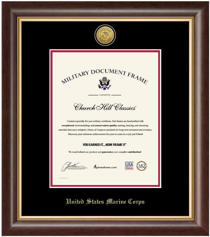 United States Marine Corps Gold Engraved Hampshire Certificate Frame (Vertical)