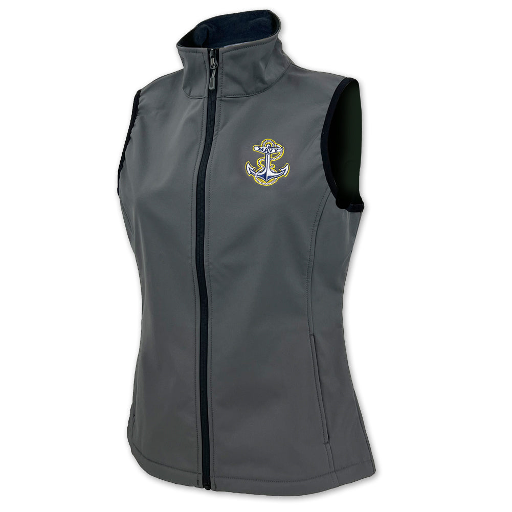 Navy Anchor Ladies Alta Softshell Vest (Charcoal)