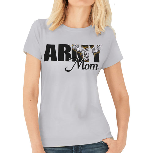 Army Ladies Eagle Mom T-Shirt (Silver)