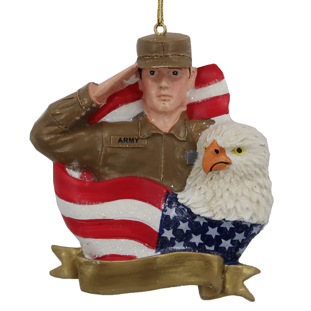 Army Soldier USA Flag/Eagle Ornament