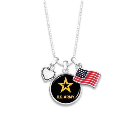 U.S. Army Star Triple Charm Flag Accent Necklace