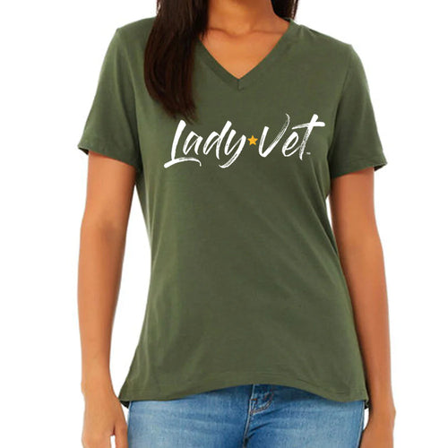 Army Lady Vet Full Chest Logo V-Neck T-Shirt