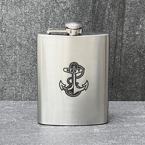 Navy Anchor 8oz Pocket Stainless Steel Canteen