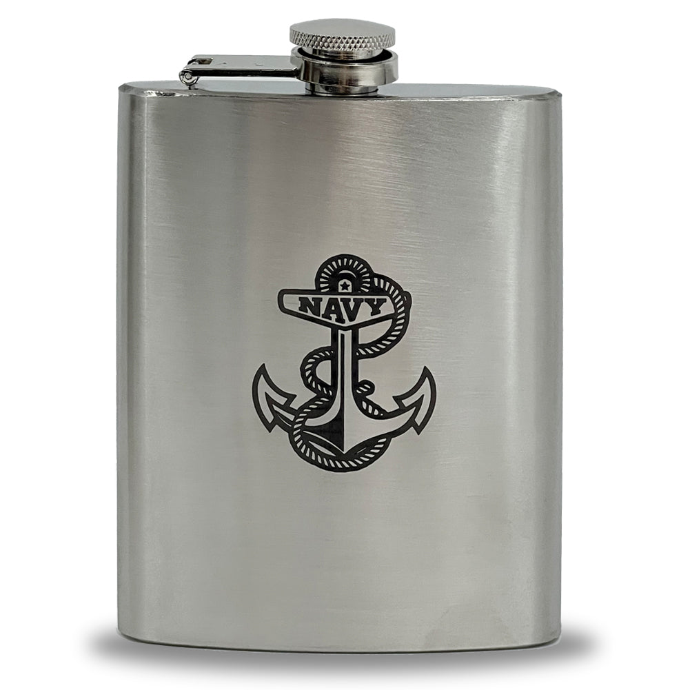Navy Anchor 8oz Pocket Stainless Steel Canteen