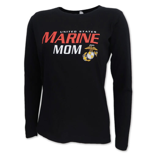 Ladies United States Marine Mom Long Sleeve T-Shirt (Black)