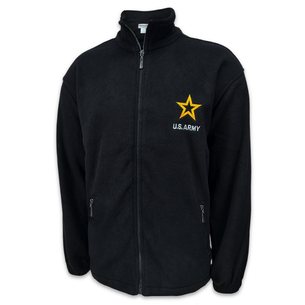 Army Star Solid Full Zip Fleece Jacket (Black)