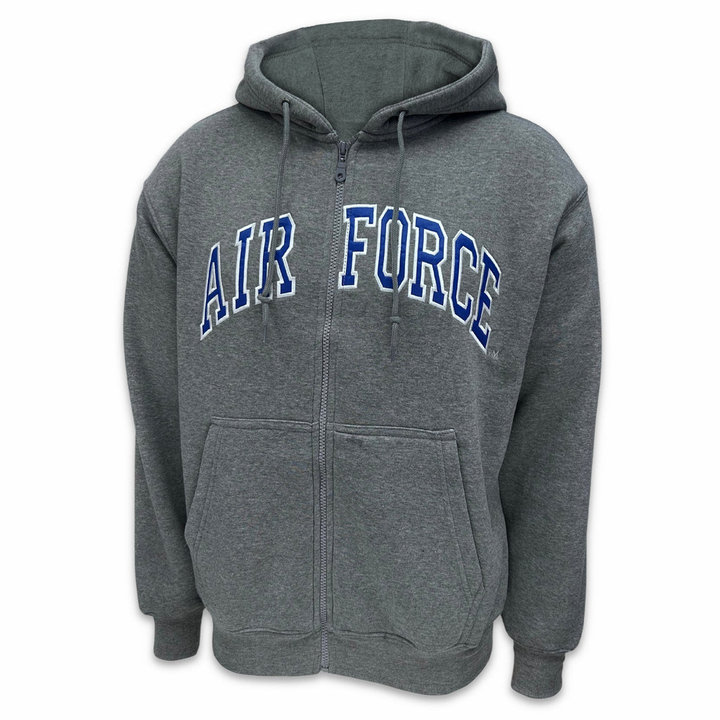Air Force Embroidered Full Zip Hoodie Sweatshirt (Grey)