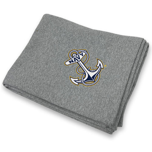 Navy Anchor DryBlend Fleece Stadium Blanket (Grey)