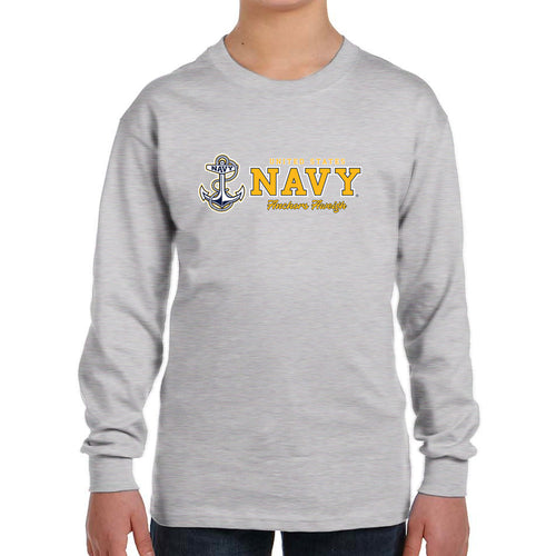Navy Youth Anchors Aweigh Chest Print Long Sleeve T-Shirt