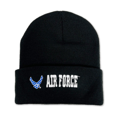 Air Force Wings Emblem Cuffed Knit Beanie (Black)