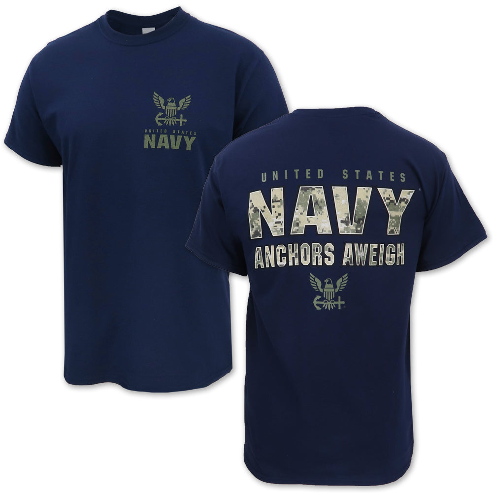 United States Navy Anchors Aweigh Camo T-Shirt (Navy)