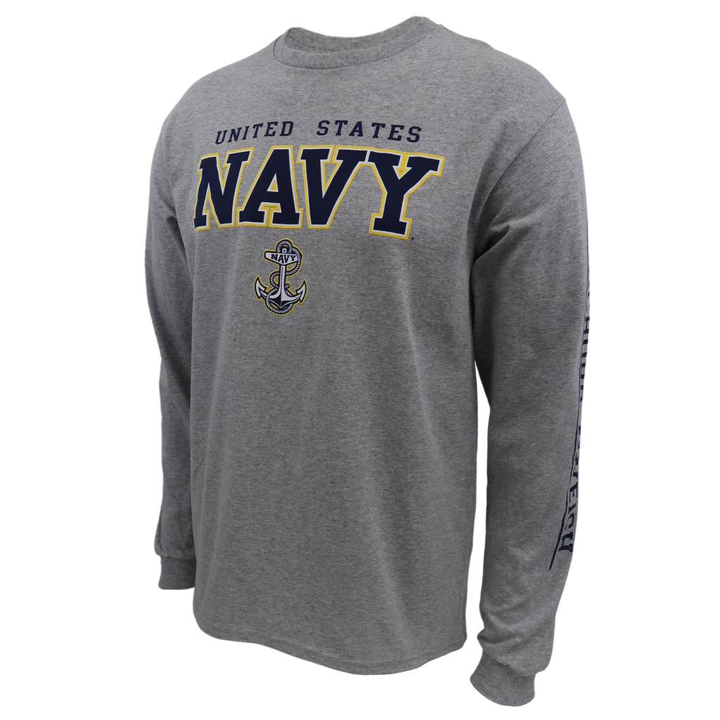 United States Navy Block Anchor Long Sleeve T-Shirt (Grey)