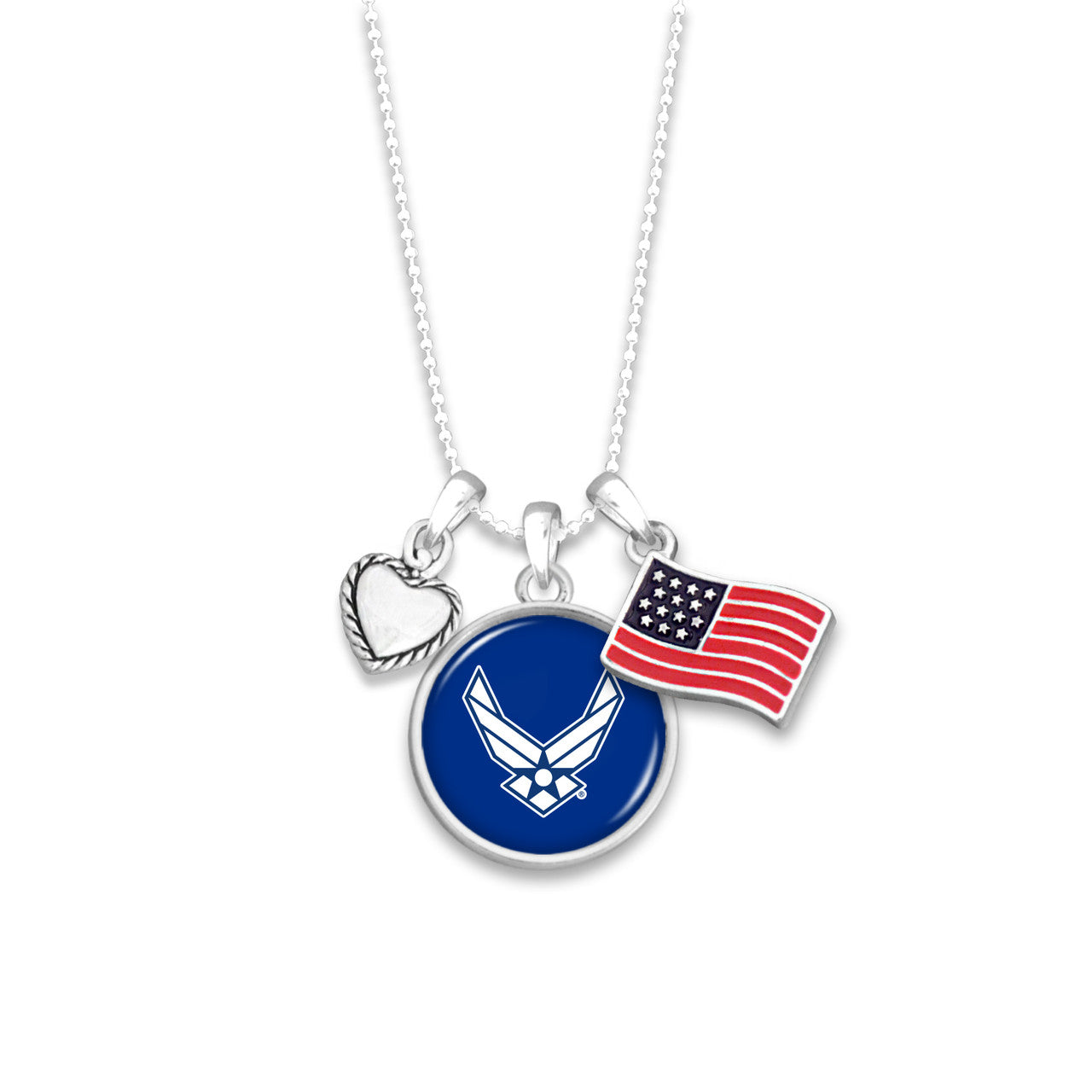 U.S. Air Force Wings Triple Charm Flag Accent Necklace