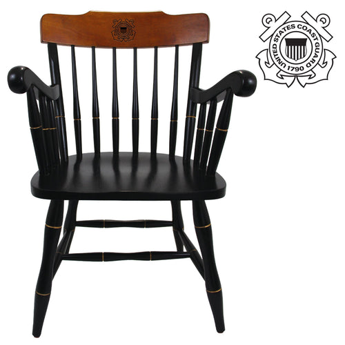 Coast Guard Seal Wooden Captain Chair (Black with Cherry Crown)