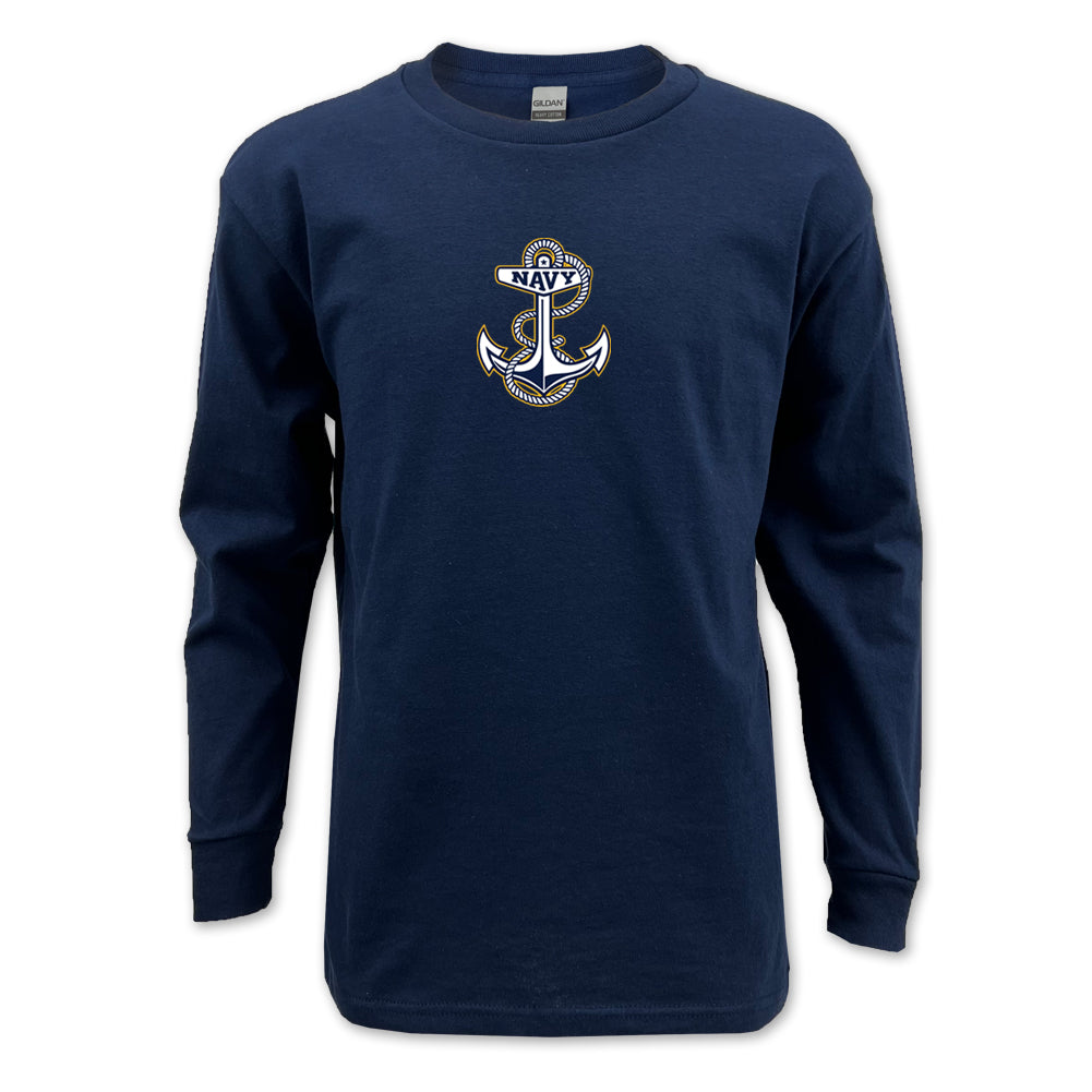 Navy Youth Anchor Logo Long Sleeve T-Shirt