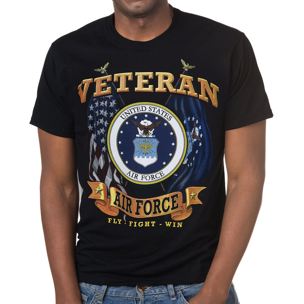 Air Force Veteran Seal Flags T-Shirt (Black)
