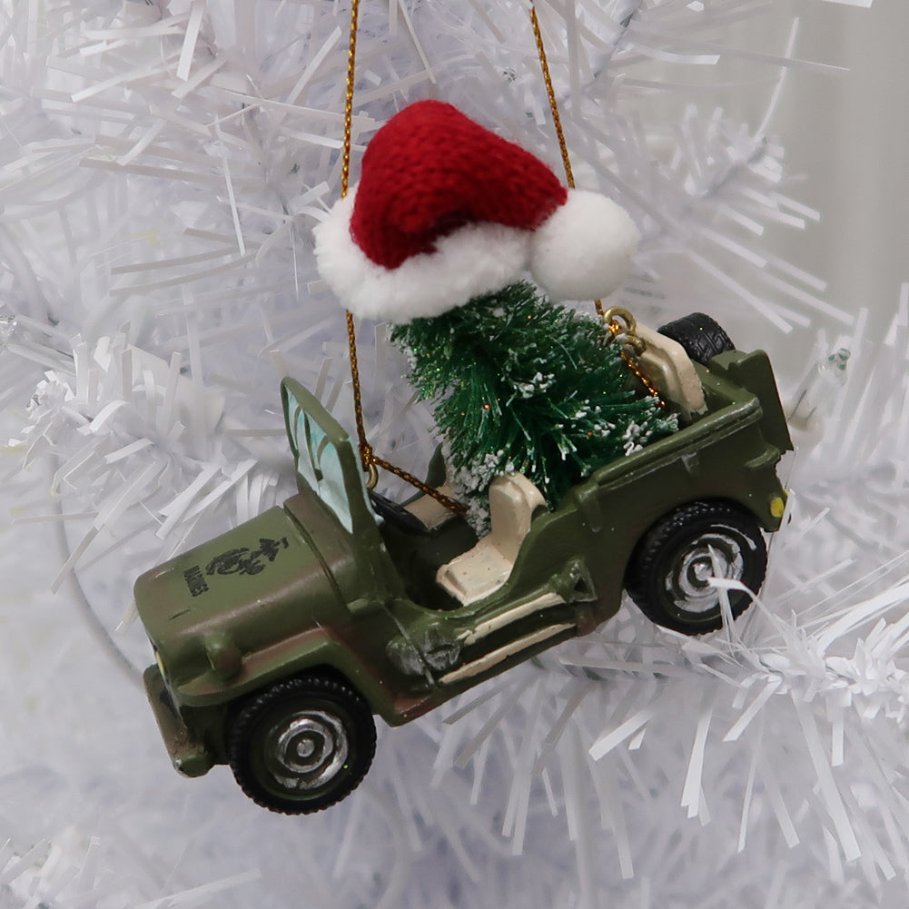 MARINE CORPS VEHICLE WITH CHRISTMAS TREE ORNAMENT