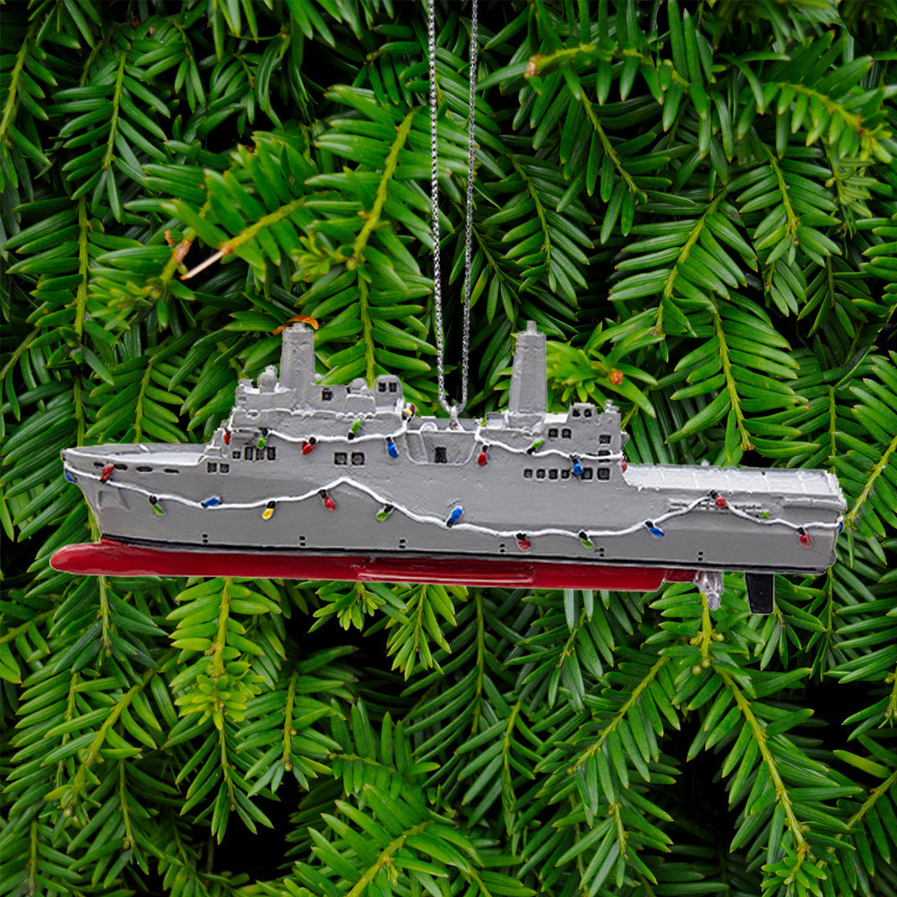 NAVY SHIP W/CHRISTMAS LIGHTS ORNAMENT 1