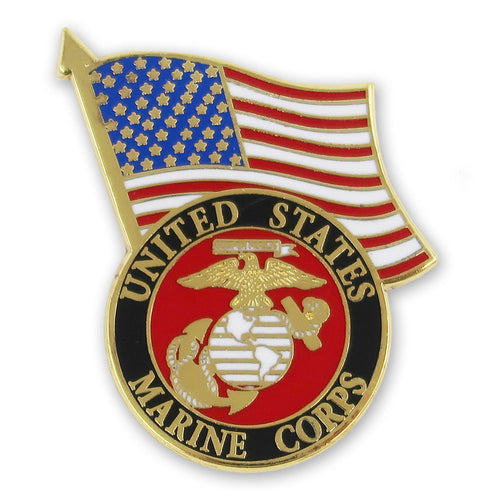 UNITED STATES MARINE CORPS SEAL/USA FLAG LAPEL PIN